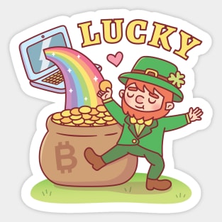 Leprechaun With Pot Of Bitcoin Gold Funny Sticker